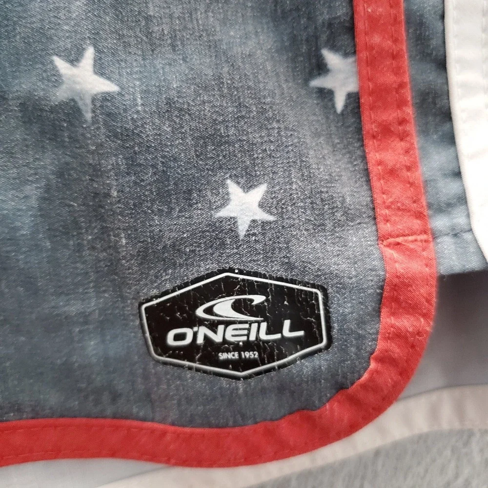 Oneill Men Swimwear 34 Gray Stars AOP Red Stripe Board Pockets 8